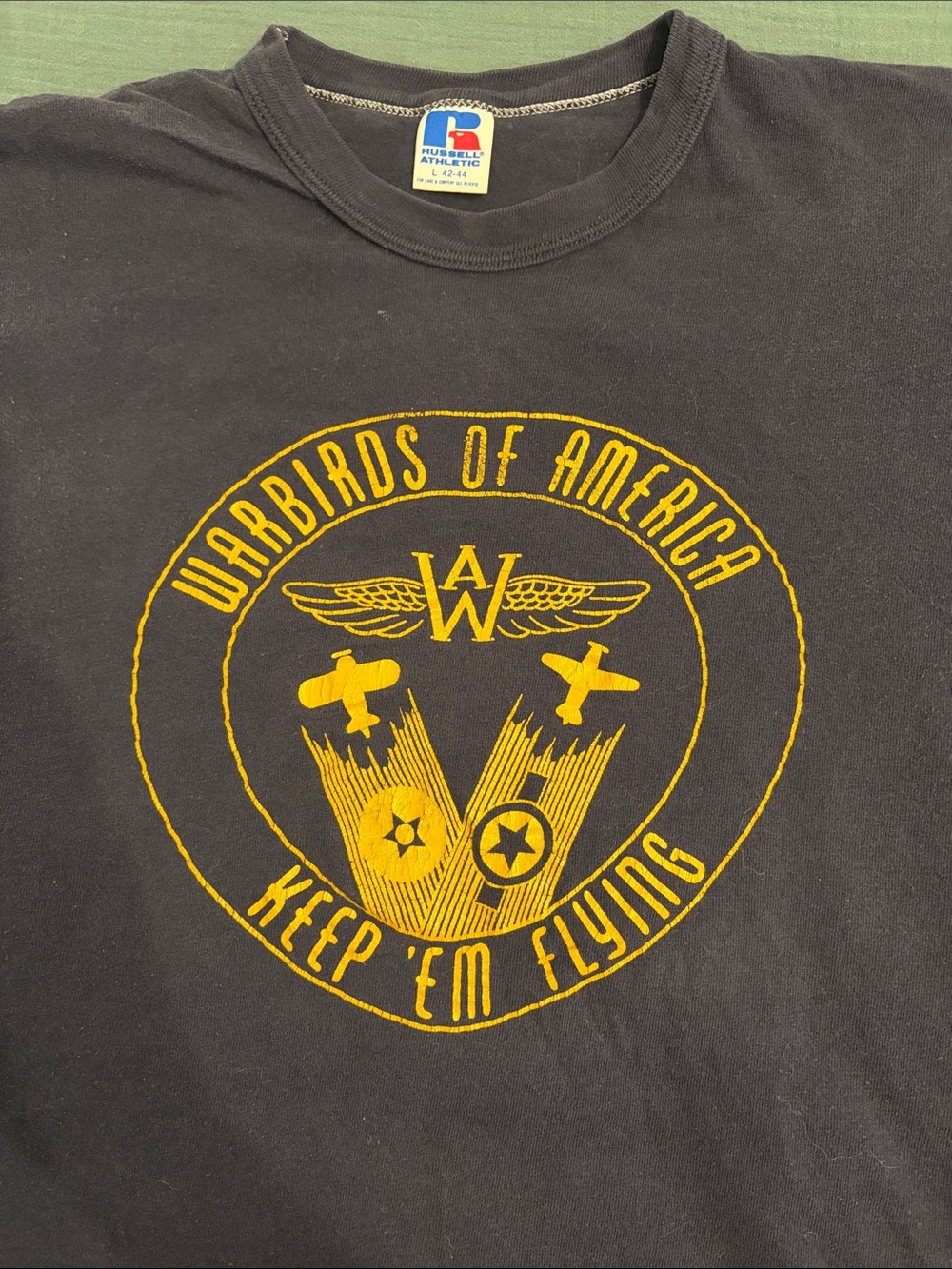 Russell Athletic Navy Tee with Yellow Warbirds Graphic
